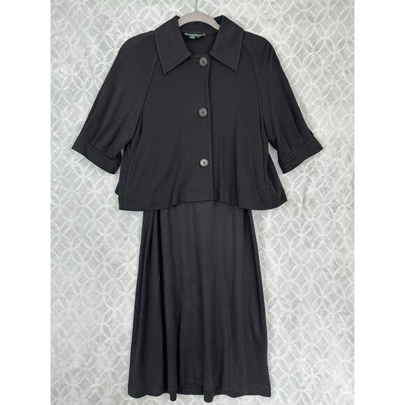 LRL Ralph Lauren Matching Set 8 Black Shift Dress Jacket Stretch Minimal Career - Picture 1 of 16